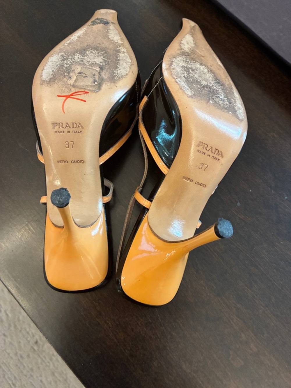 Rare Y2K Prada sexy EUC Black Patent + Magnolia coral Strappy Slingback. 37 - Picture 4 of 16
